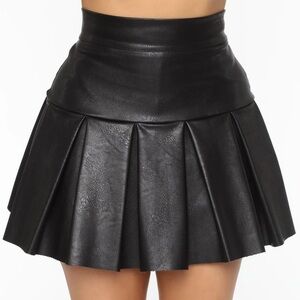 Black Pleated Faux Leather Skirt